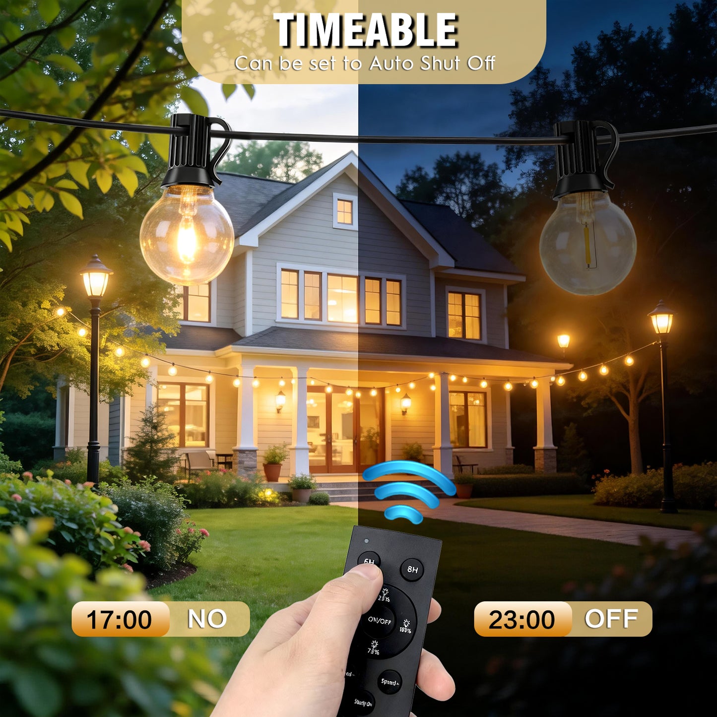 Mibote Outdoor String Lights, 50FT 25 G40 Bulbs Shatterproof Patio Lights,Waterproof,Dimmable ,Remote Control for Patio Garden