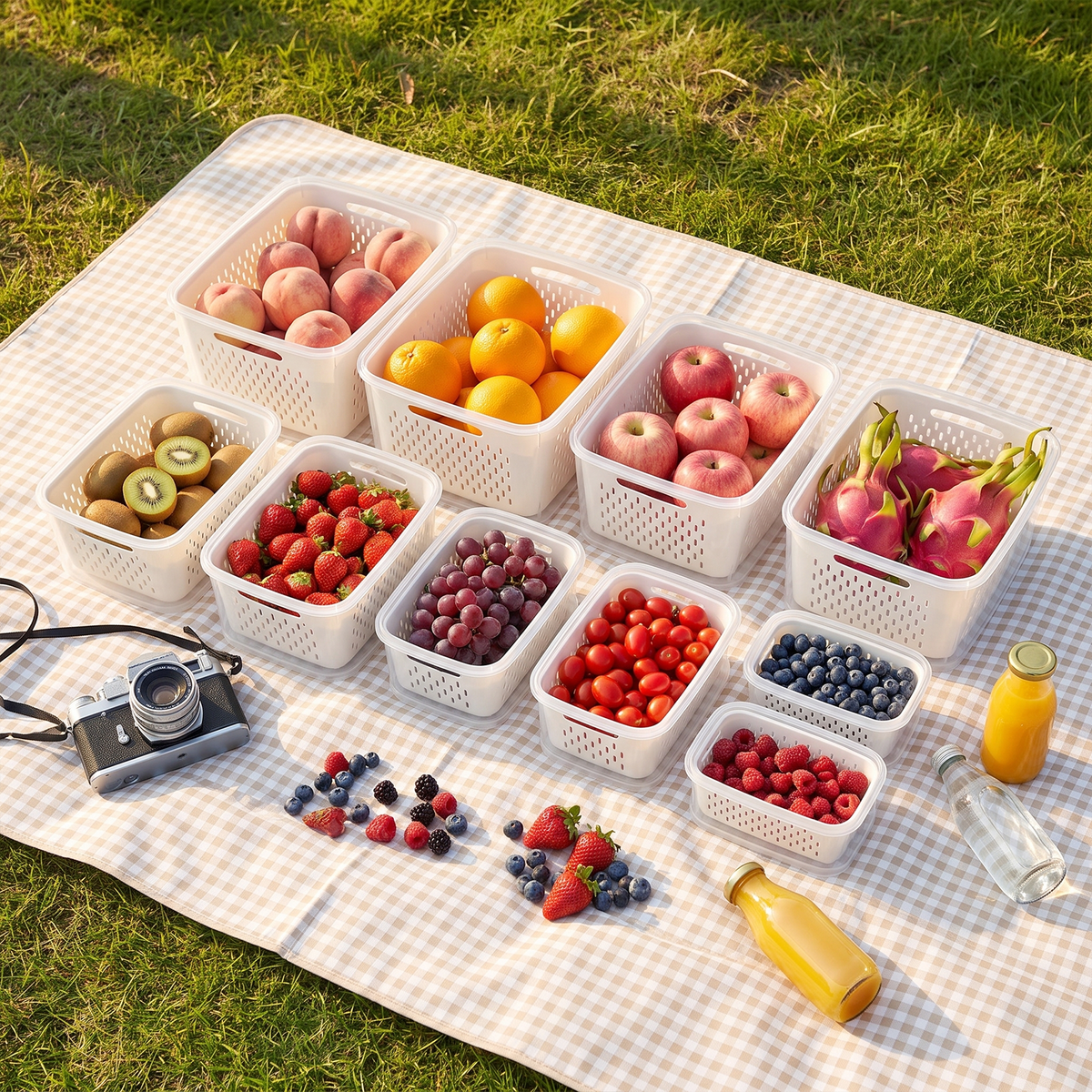 10 Pack Fruit Storage Containers for Fridge with Colanders, Leakproof Produce Saver Containers with Lids, BPA-Free Refrigerator Organizer for Fruits, Vegetables, Berries, Meat & Meal Prep