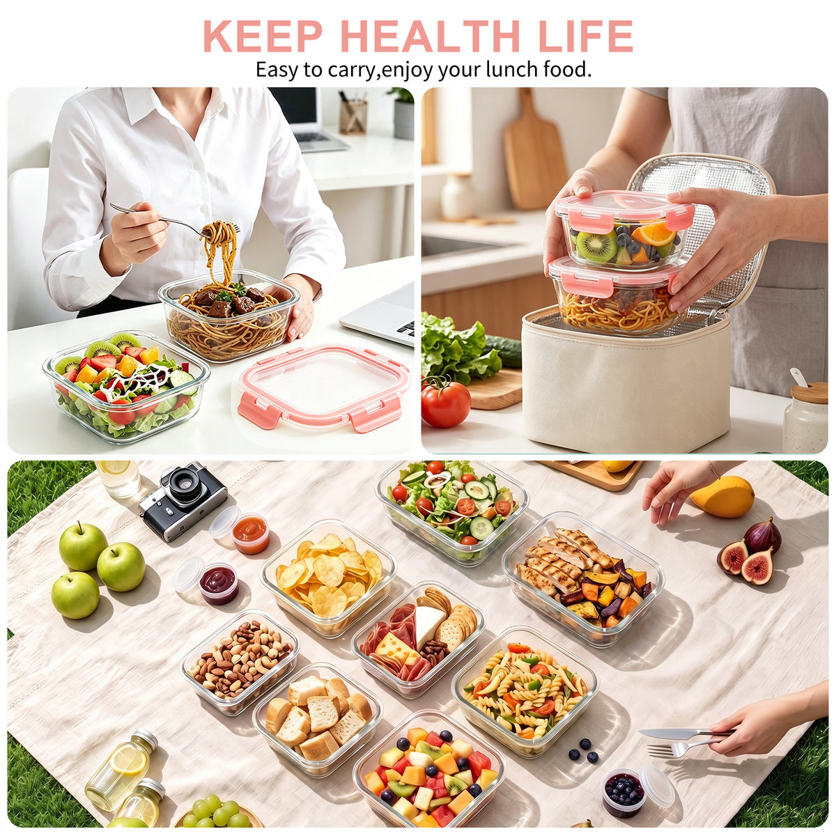 TAIMASI 16 Pack Borosilicate Glass Food Storage Containers with Lids, Airtight Leak Proof Snap Lock Glass Meal Prep Containers, Microwave Oven Freezer Dishwasher Safe, BPA Free Kitchen Storage Set