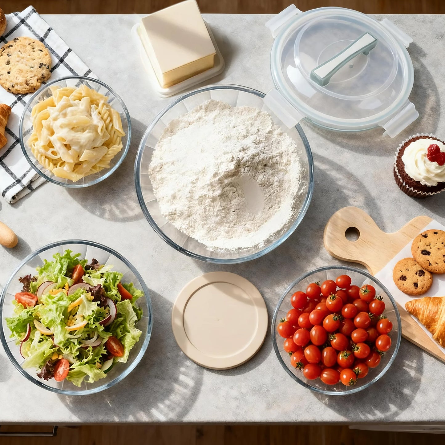 Mixing Bowls Set, AOKIWO 13 Packs 4 Size Nesting Glass Bowls with BPA-Free Lids & Baking Tools, Storage Bowl for Kitchen, Prep, Baking, Serving
