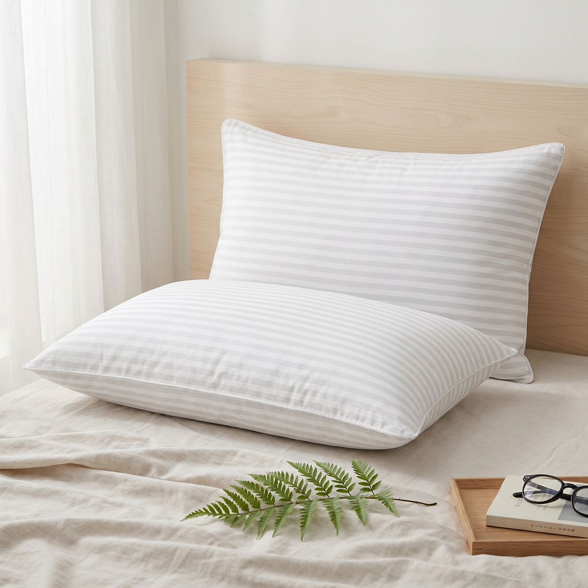 KAQINU Bed Pillows Queen Size Set of 2,Great Support Luxury Hotel Pillows for Side,Stomach and Back Sleepers,Striped White