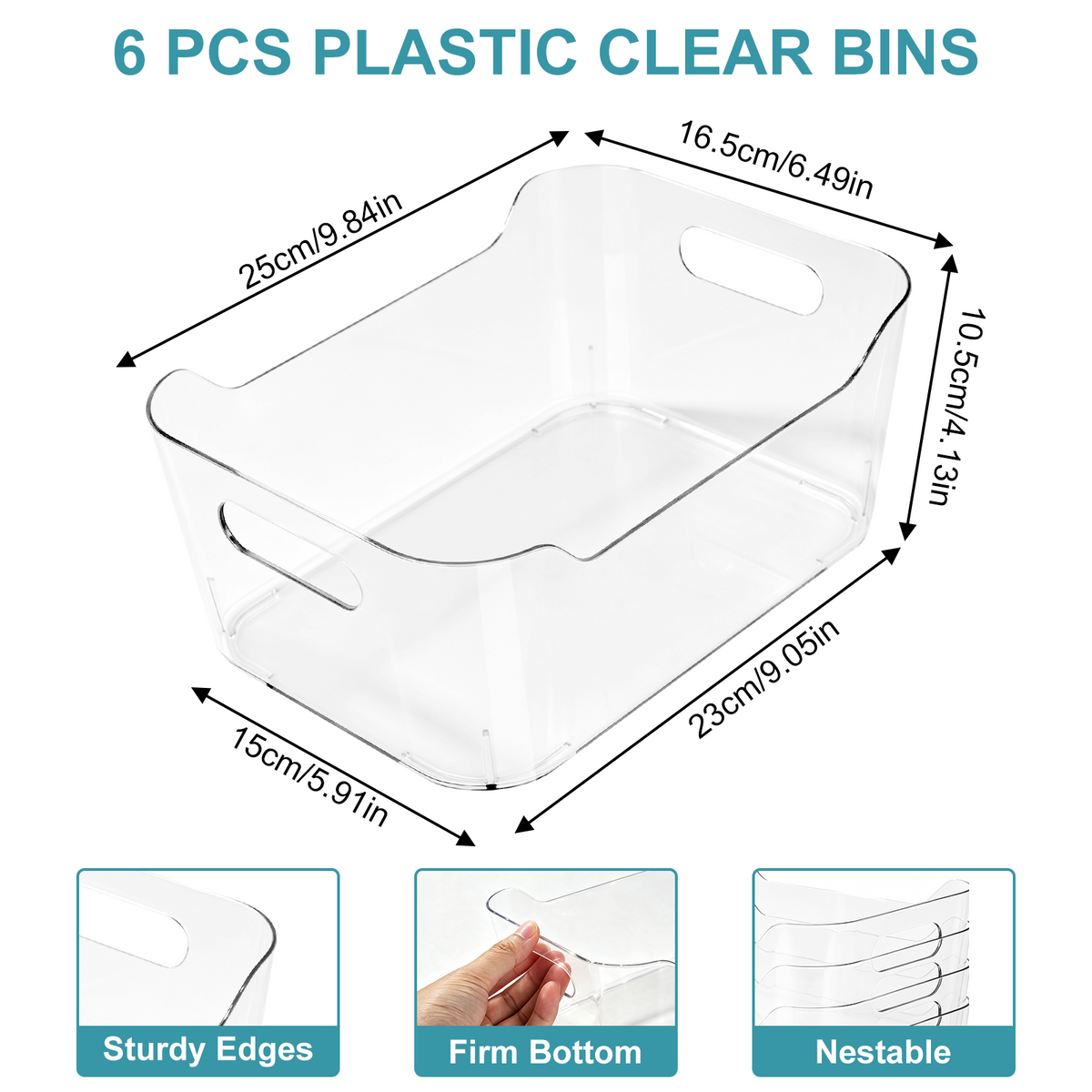 6 Pack Clear Plastic Storage Bins, TAIMASI Plastic Pantry Organizers and Storage Bins with Handle, Multi-Use Clear Storage Containers for Home, Kitchen, Cabinet, Fridge Organization