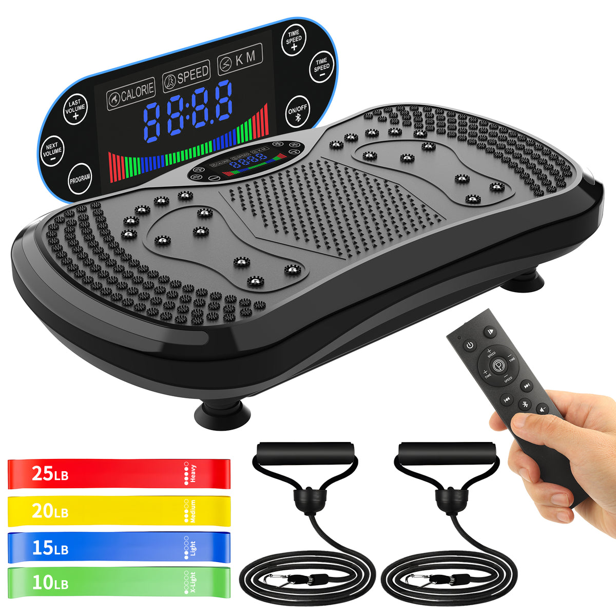 Mibote Extra-Large Platform Vibration Plate Machine, Full Body Workout with 2 Loop Bands + 4 Resistance Bands & Remote Control, Toning & Strength Training for Men & Women