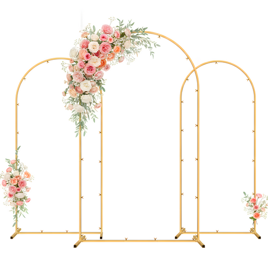 Mibote Metal Arch Backdrop Stand,7.2FT+6.6FT+6FT Gold Wedding Arch Backdrop Stand Set of 3 for Wedding Birthday Party Decor