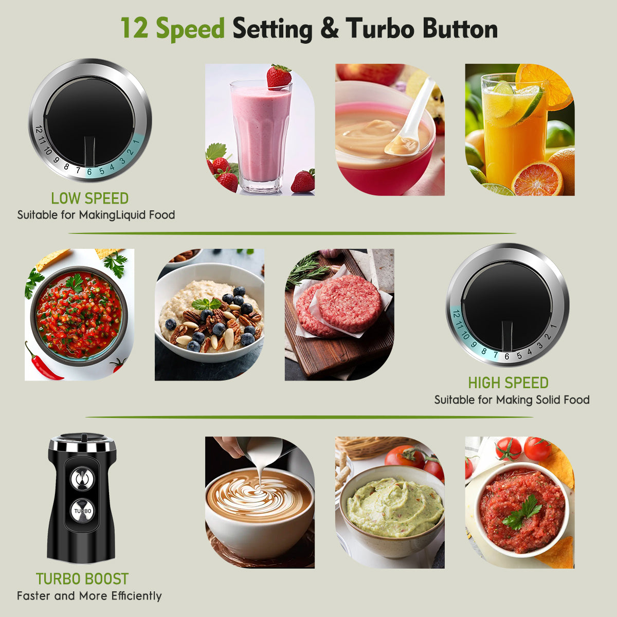 Immersion Blender Handheld Blender, AOKIWO 3 in 1 Corded Stick Hand Blenders for Kitchen with 12 Speed Control, Blender with Whisk, Frother for Smoothies, Soup, Puree