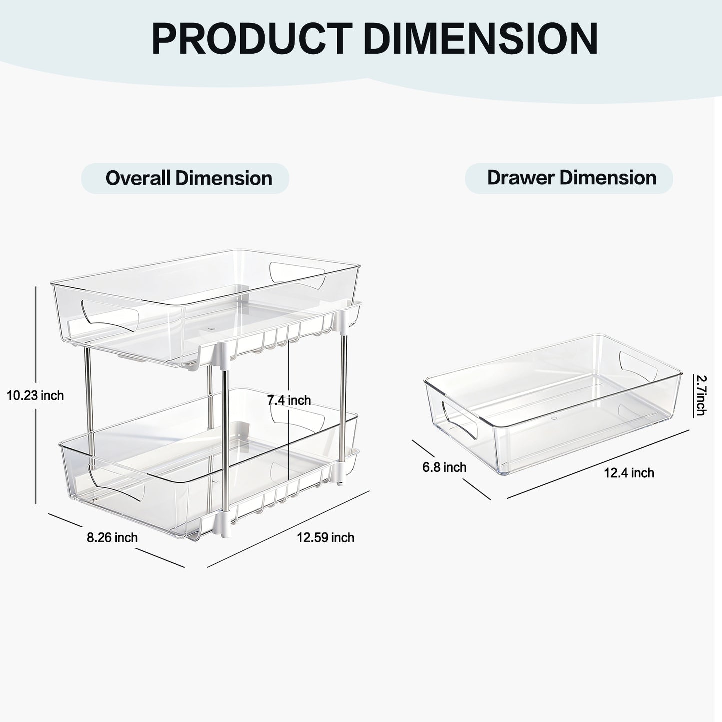 3 Pack Bathroom Organizer, 2 Tier Under Sink Organizers Vanity Countertop Storage Container, Kitchen Cabinet Drawers Bins, Pull-Out Organization for Pantry, Spice, White & Clear