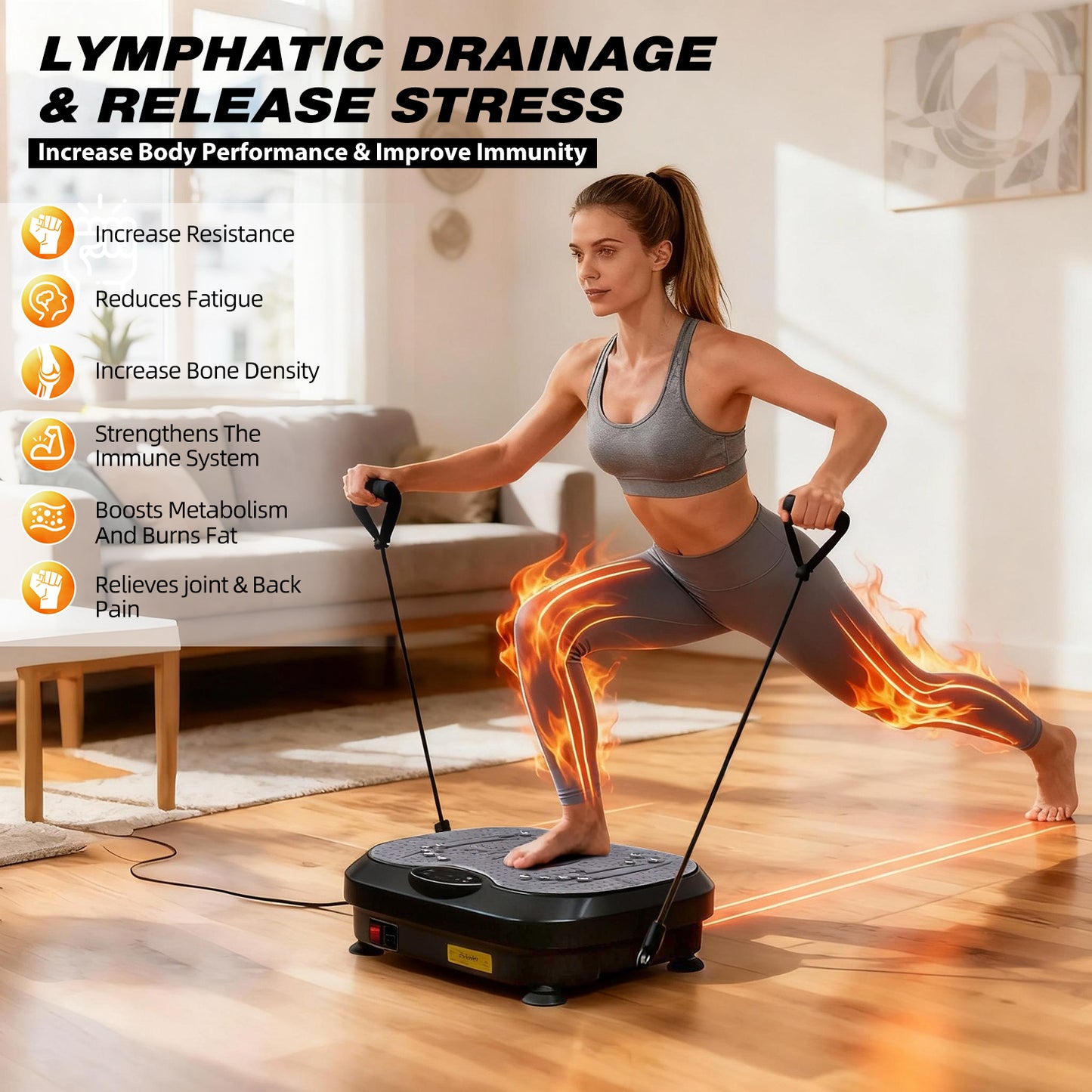 Vibration Plate Exercise Machine, DOMNIU Whole Body Vibration Plate for Weight Loss Lymphatic Drainage, Home Workout Vibrating Muscle Toner with 2 Resistance Bands, Black