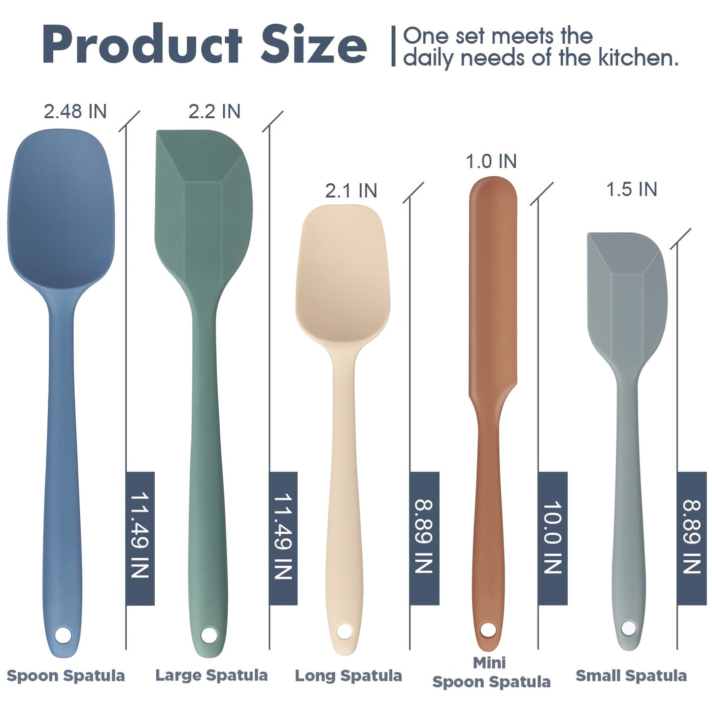 Food Grade Silicone Rubber Spatula Set, TAIMASI 5 Pcs Kithen Cooking Mixing Utensil Set, BPA-Free High Heat Resistant Non Stick Dishwasher-Mixed Color 02