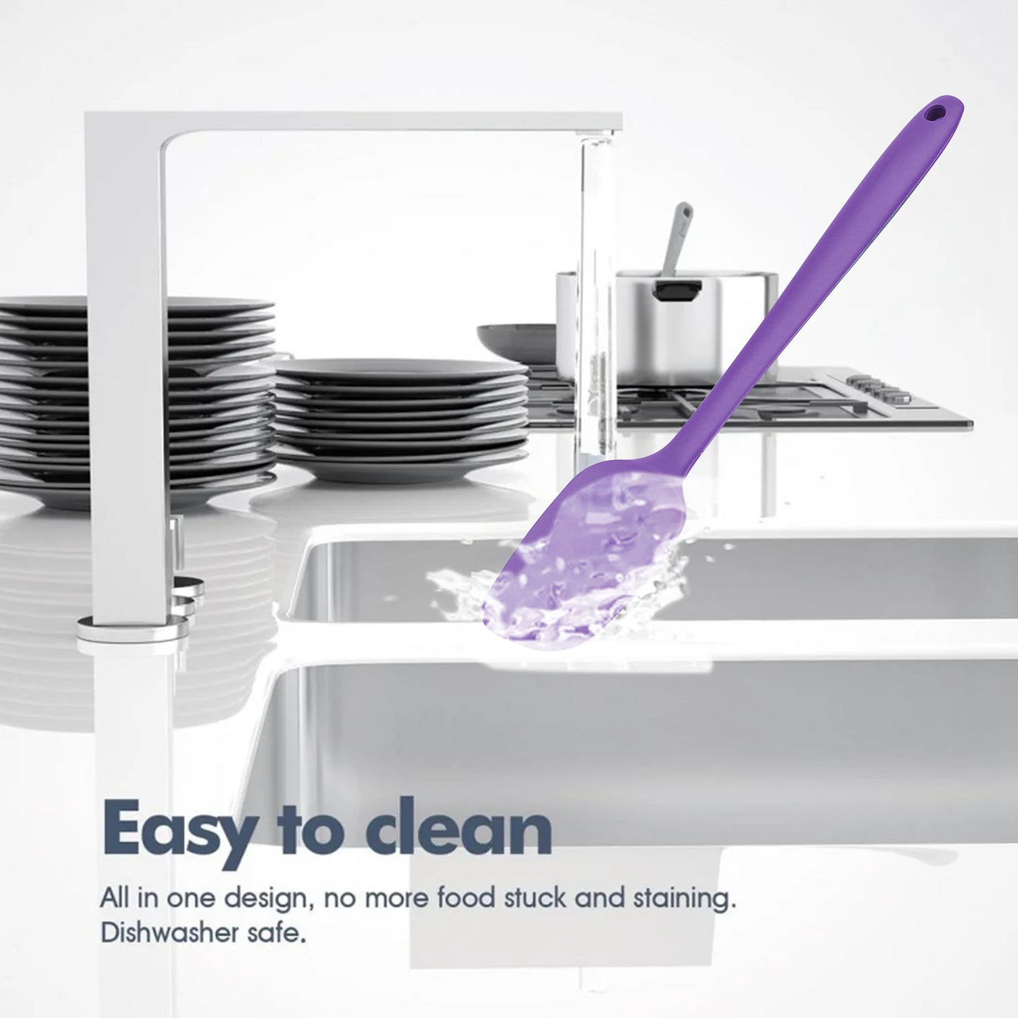 Food Grade Silicone Rubber Spatula Set, TAIMASI 5 Pcs Kithen Cooking Mixing Utensil Set, BPA-Free High Heat Resistant Non Stick Dishwasher-Purple