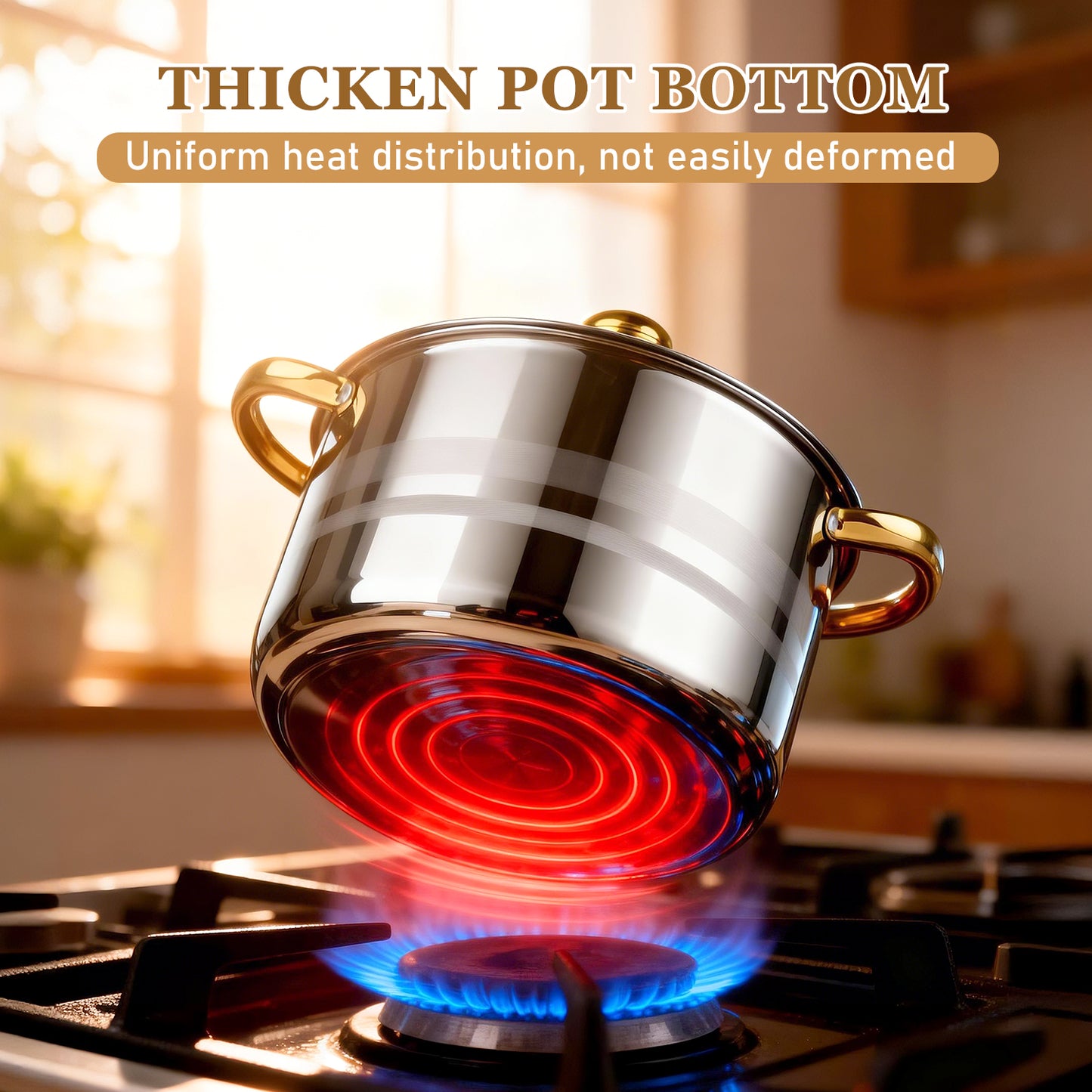 Home Sauce Pot, TAIMASI 5 PCS Stainless Steel Stock Pot with Lid for Pasta, Soup, Non Stick Stainless Steel Cookware Set Cooking Pot for All Cooktops