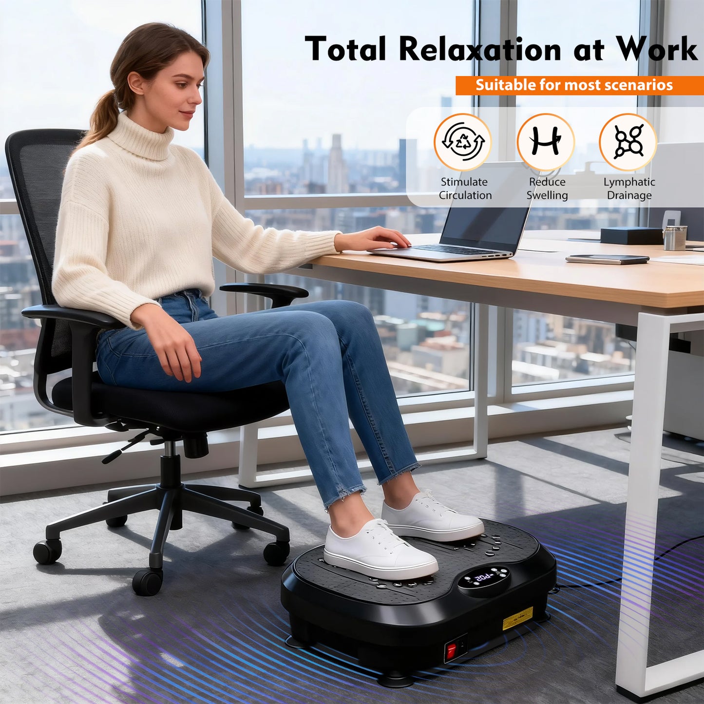 Vibration Plate Exercise Machine, DOMNIU Whole Body Vibration Plate for Weight Loss Lymphatic Drainage, Home Workout Vibrating Muscle Toner with 2 Resistance Bands, Black