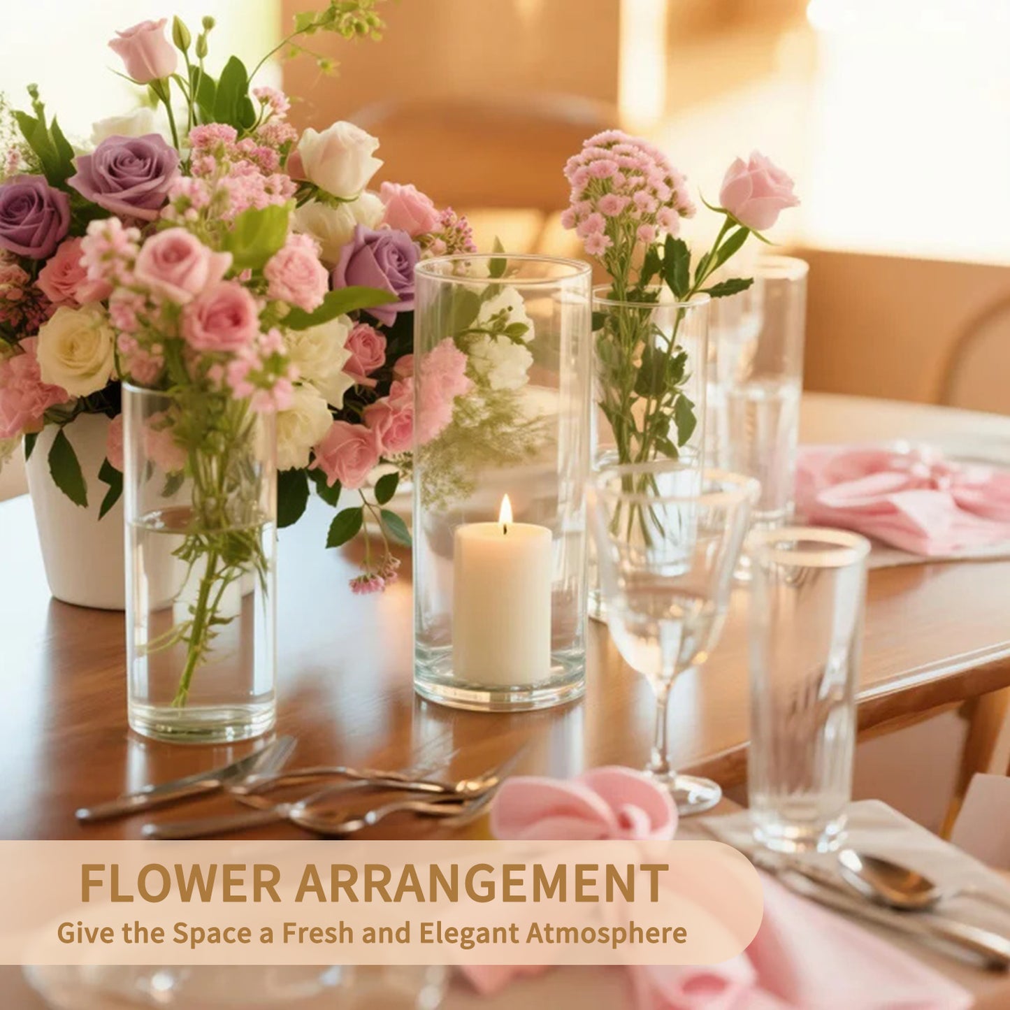 5pcs Modern Cylinder Glass Vase for Home Decor, Wedding Party Decor with Wide Mouth