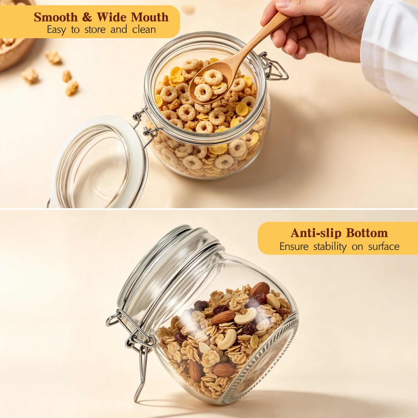 9 Pcs Airtight Glass Jars Set Includes 3 Accessories, TAIMASI 17oz Food Storage Jar with Airtight Clamp Lids, Small Clear Mason Jars for Kitchen Canning, Flour, Cereal