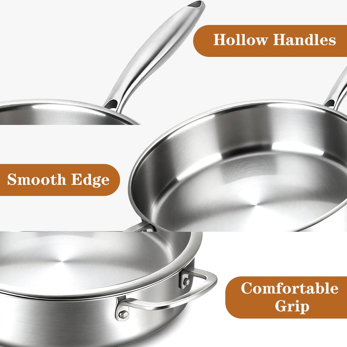Tri-Ply Stainless Steel Frying Pan, TAIMASI 12 Inch Stainless Steel Skillet with Lid & Handle, 6 Quart Saute Pan Compatible with All Cooktops, Dishwasher and Oven Safe Cookware
