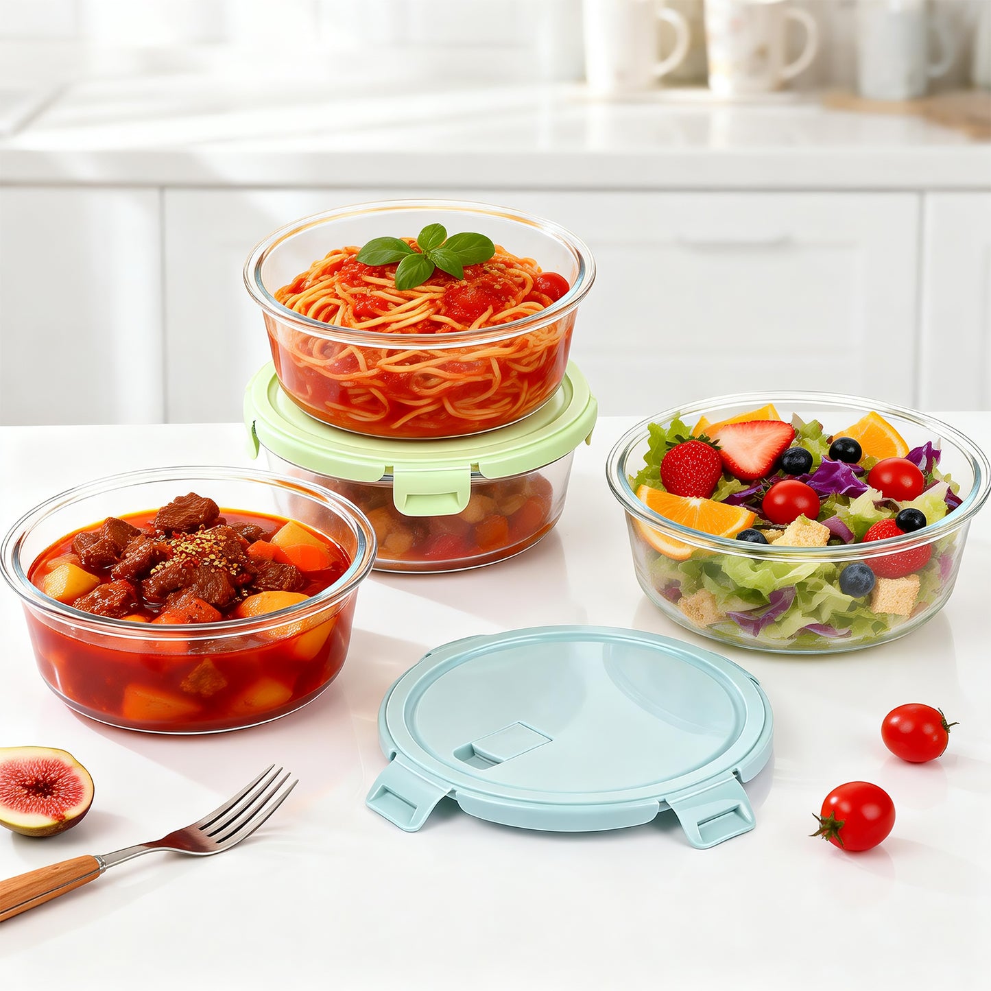 8 Pcs Glass Food Storage Containers with Lids 30oz, Airtight Meal Prep Lunch Box Containers Set for Soup, Leftover, Microwave/Oven/Freezer/Dishwasher Safe, BPA Free