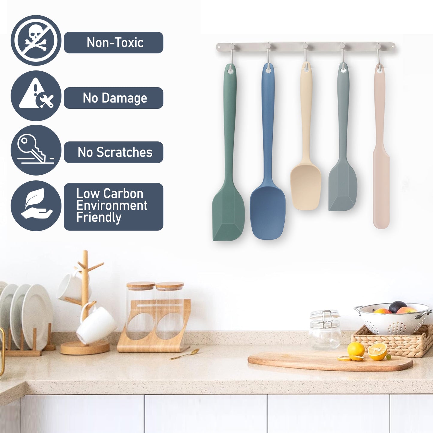 Food Grade Silicone Rubber Spatula Set, TAIMASI 5 Pcs Kithen Cooking Mixing Utensil Set, BPA-Free High Heat Resistant Non Stick Dishwasher-Mixed Color 02