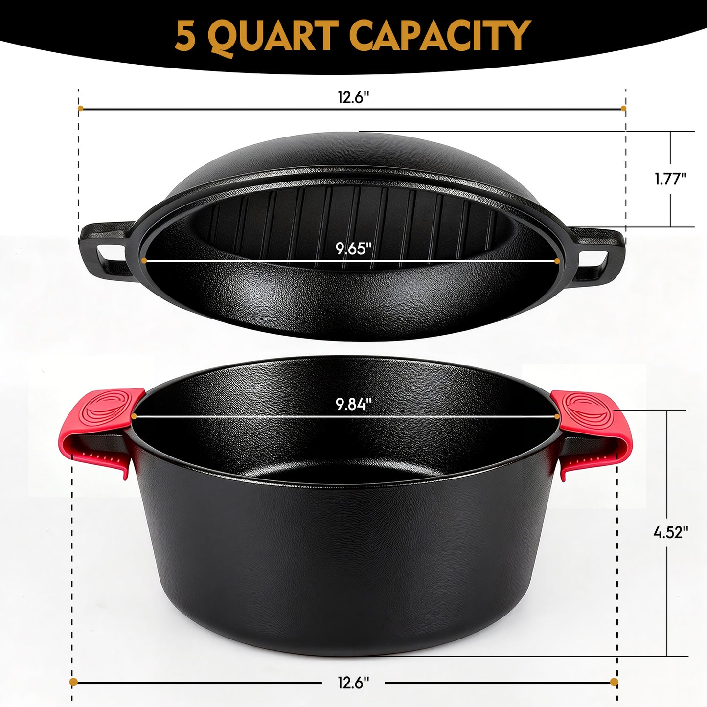 2-in-1 Cast Iron Dutch Oven Pot, TAIMASI 5 Qt Pre-Seasoned Cooking Pan with Skillet Lid & Dual Handles,Indoor Outdoor Cast Iron Skillet Cookware Pan Set for Bread Frying Baking