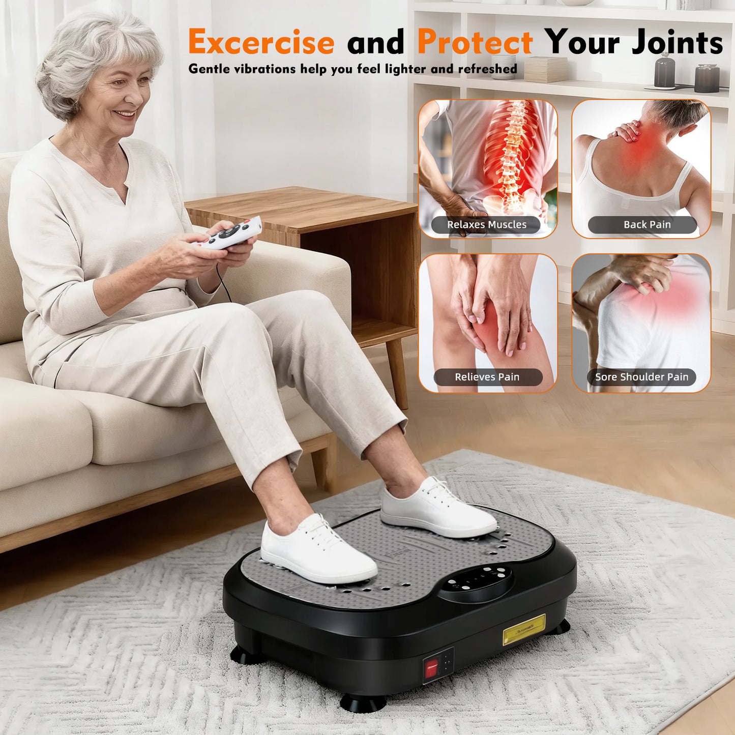 Vibration Plate Exercise Machine, DOMNIU Whole Body Vibration Plate for Weight Loss Lymphatic Drainage, Home Workout Vibrating Muscle Toner with 2 Resistance Bands, Black