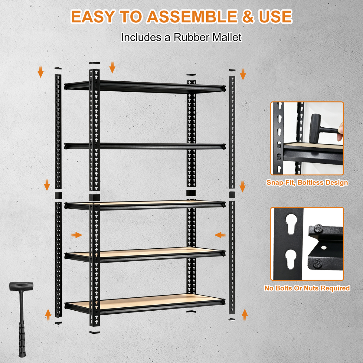 2400LBS Storage Shelves 5 Tier Garage Shelving Heavy Duty Adjustable Garage Shelves, Utility Rack Shelf, Shelving Units for Storage Warehouse Pantry Closet, 35.5" W x 11.9" D x 72" H, Black