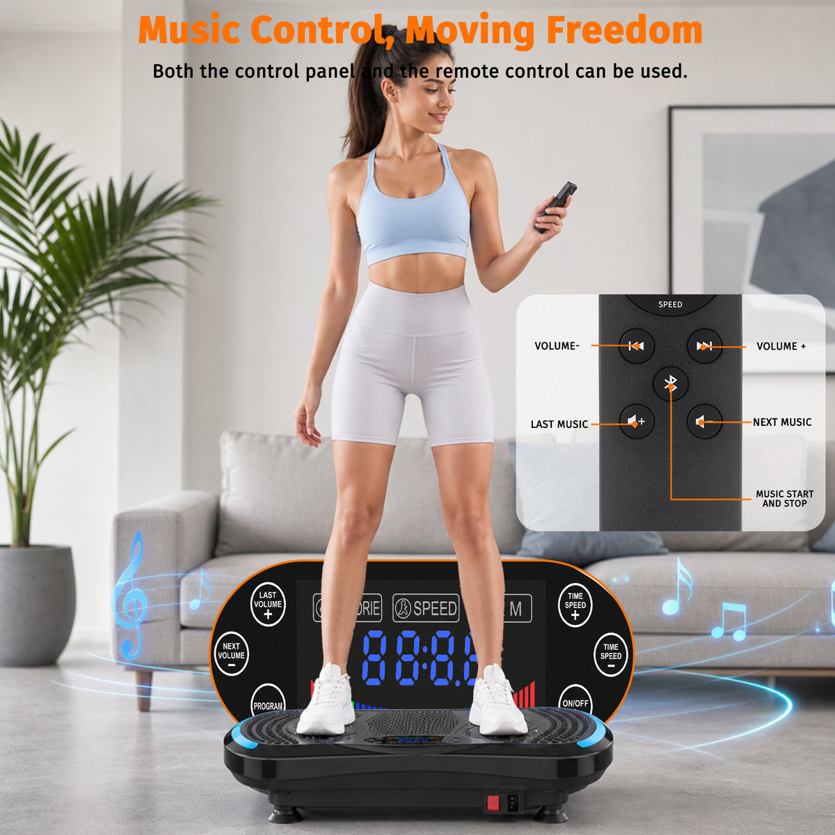 Mibote Extra-Large Platform Vibration Plate Machine, Full Body Workout with 2 Loop Bands + 4 Resistance Bands & Remote Control, Toning & Strength Training for Men & Women