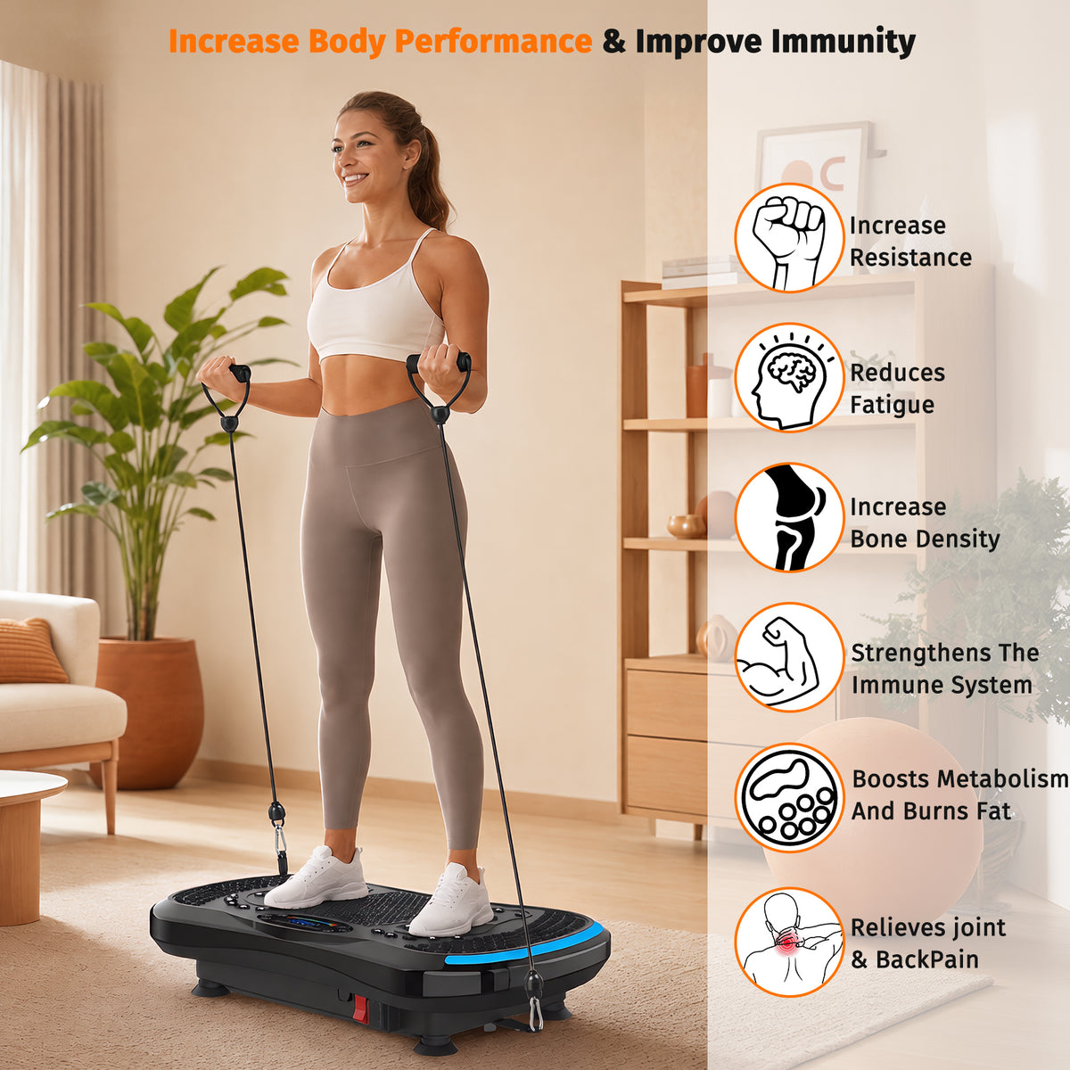 Mibote Extra-Large Platform Vibration Plate Machine, Full Body Workout with 2 Loop Bands + 4 Resistance Bands & Remote Control, Toning & Strength Training for Men & Women