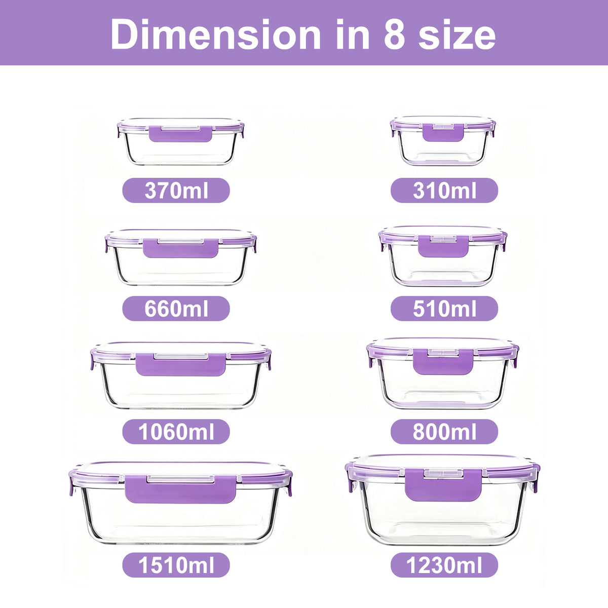 TAIMASI 16 Pack Borosilicate Glass Food Storage Containers with Lids, Airtight Leak Proof Snap Lock Glass Meal Prep Containers, Microwave Oven Freezer Dishwasher Safe, BPA Free Kitchen Storage Set