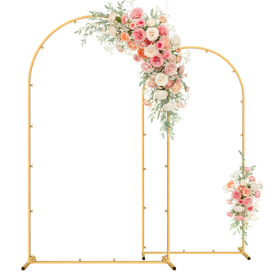 Mibote Metal Arch Backdrop Stand,7.2FT+6FT Gold Wedding Arch Backdrop Stand Set of 2 for Wedding Birthday Party Decor