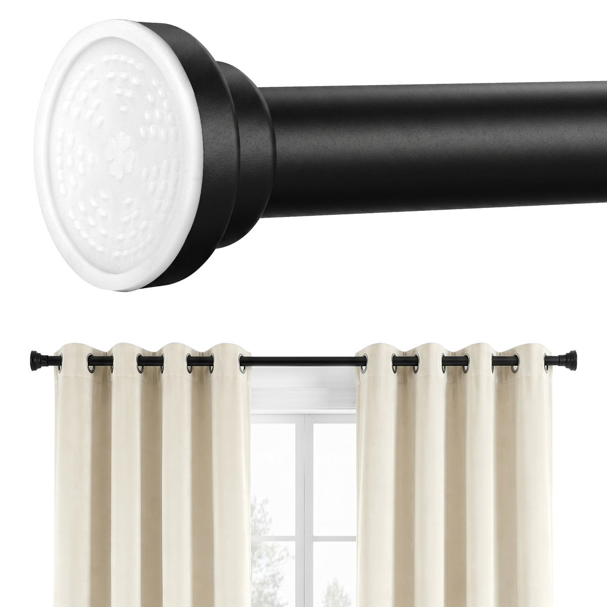 MIBOTE Shower Curtain Rod 32-85 Inch,Adjustable Curtain Rod for Windows,Modern Design, Easy Installation,Black