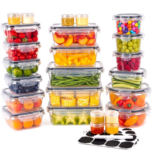 TAIMASI 50PCS Plastic Food Storage Containers with Lids, Value Pack Meal Prep Containers with Labels & Marker, Airtight Leakproof Stackable Food Containers Set for Kitchen Organization, Lunch