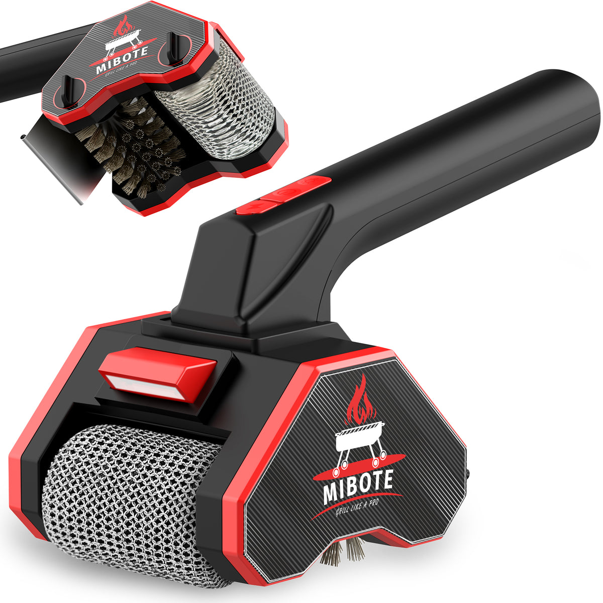 Mibote Electric Grill Brush,2-Speed Adjustment with 304 Stainless Steel,Rechargeable ,Waterproof for Outdoor Barbecue