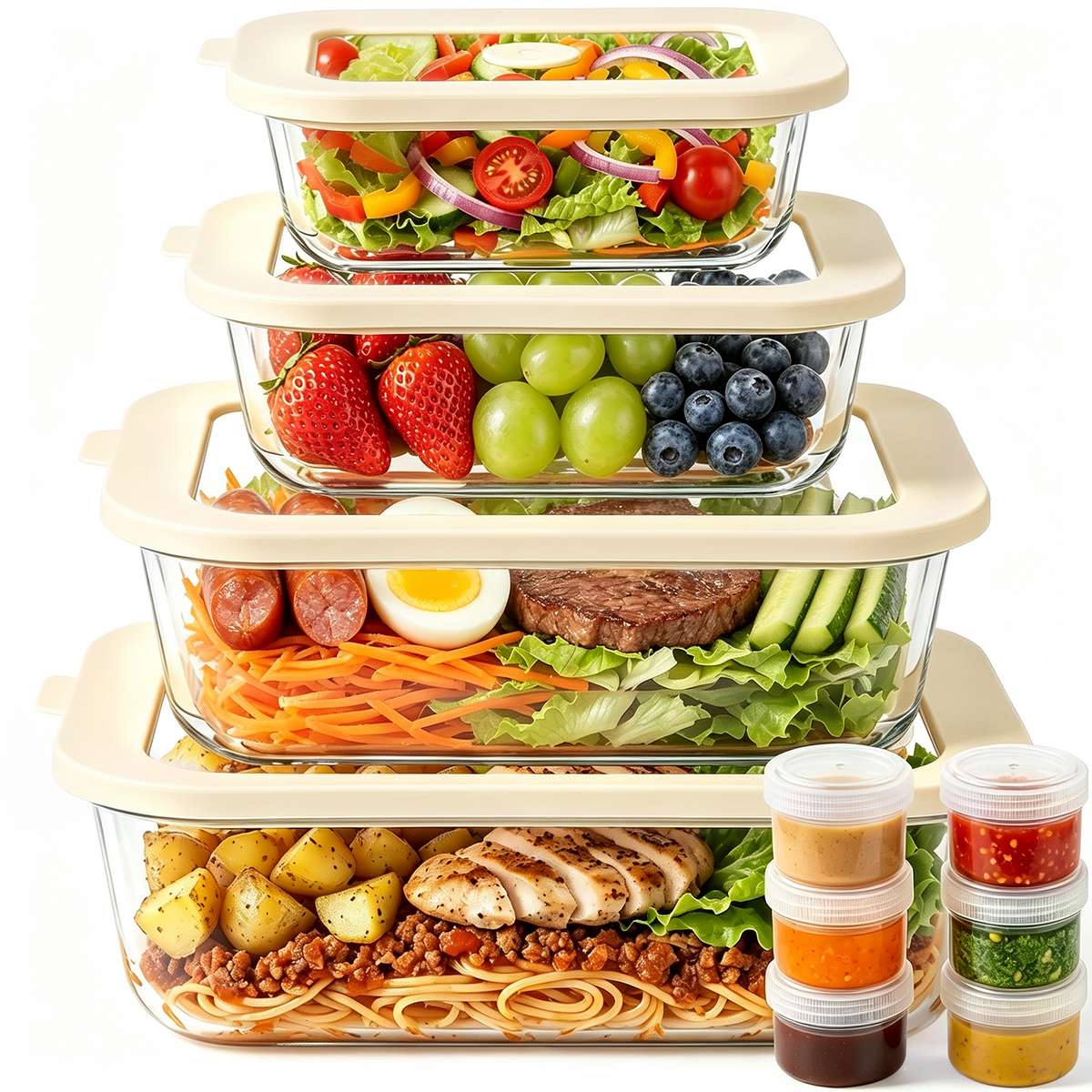 20 Pcs Glass Food Storage Containers with Tempered Glass Lids, Borosilicate Oven-Safe (-4°F~950°F), Airtight Meal Prep Containers (10 Containers & 10 Lids), LeakProof, BPA-Free, Dishwasher Safe