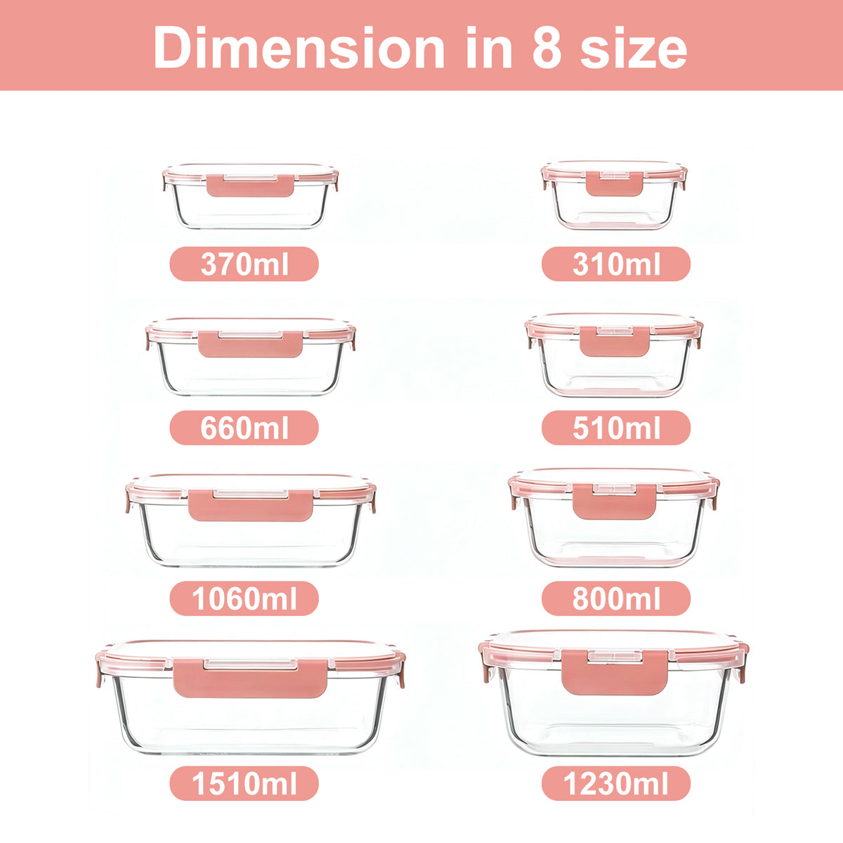 TAIMASI 16 Pack Borosilicate Glass Food Storage Containers with Lids, Airtight Leak Proof Snap Lock Glass Meal Prep Containers, Microwave Oven Freezer Dishwasher Safe, BPA Free Kitchen Storage Set