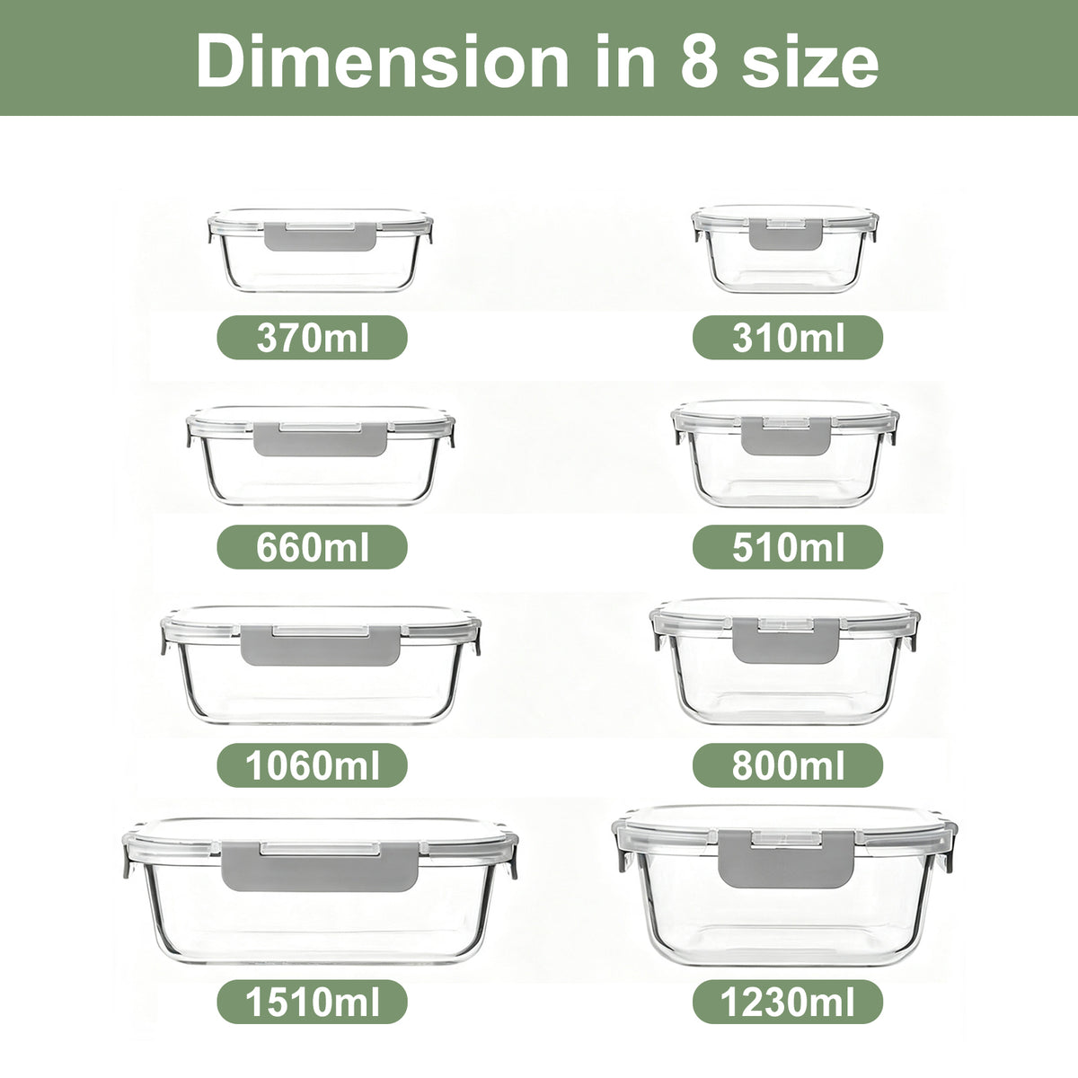 TAIMASI 16 Pack Borosilicate Glass Food Storage Containers with Lids, Airtight Leak Proof Snap Lock Glass Meal Prep Containers, Microwave Oven Freezer Dishwasher Safe, BPA Free Kitchen Storage Set