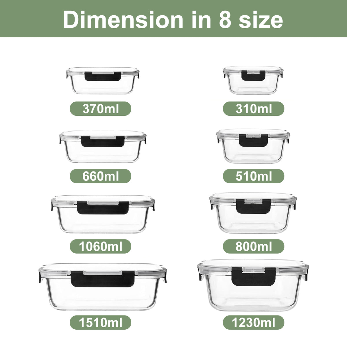 TAIMASI 16 Pack Borosilicate Glass Food Storage Containers with Lids, Airtight Leak Proof Snap Lock Glass Meal Prep Containers, Microwave Oven Freezer Dishwasher Safe, BPA Free Kitchen Storage Set