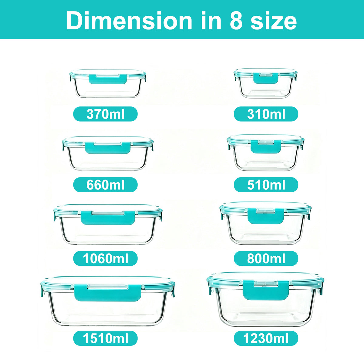 TAIMASI 16 Pack Borosilicate Glass Food Storage Containers with Lids, Airtight Leak Proof Snap Lock Glass Meal Prep Containers, Microwave Oven Freezer Dishwasher Safe, BPA Free Kitchen Storage Set