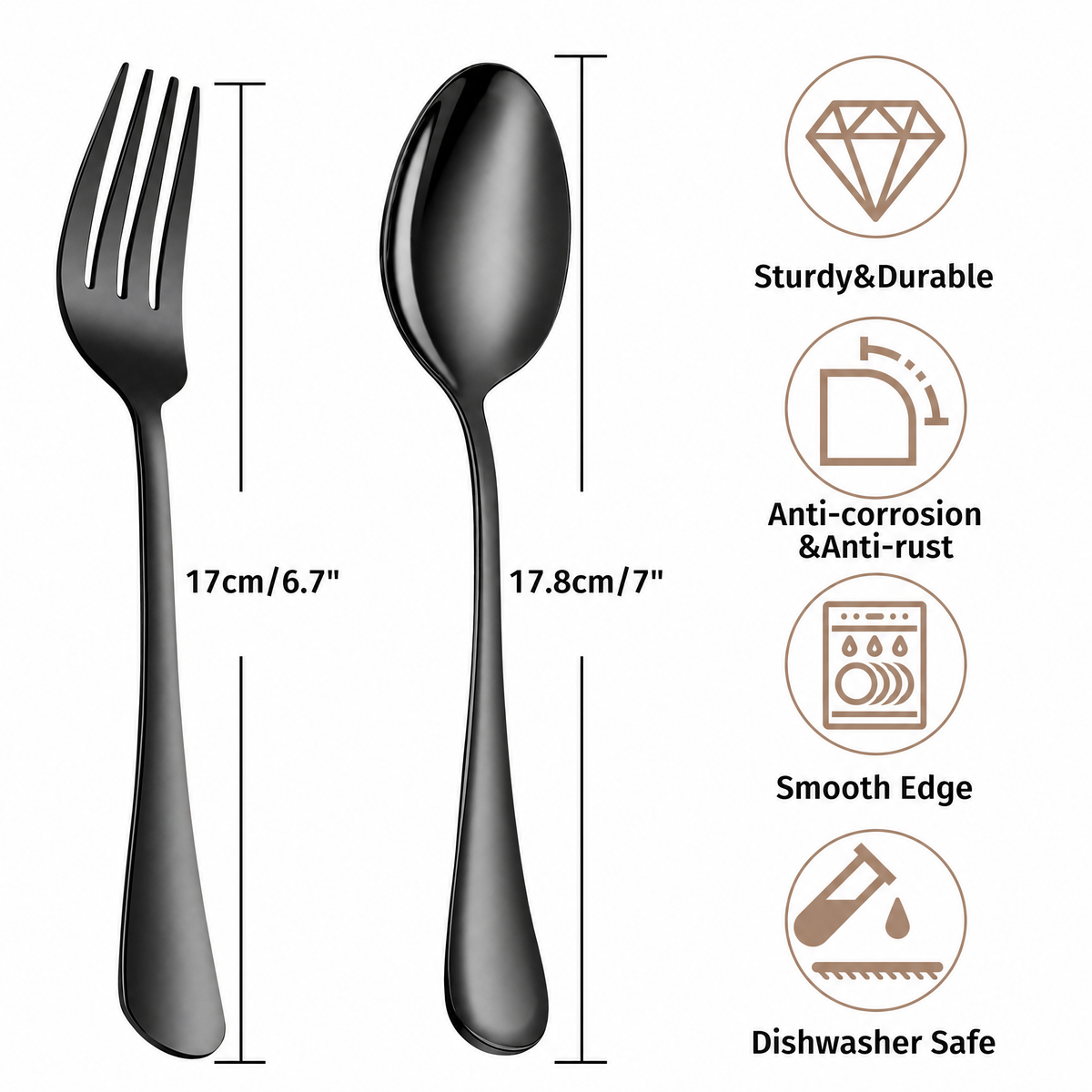 24-Pieces Spoon Fork Silverware Set, TAIMASI Food-Grade Tableware Set for 12, Stainless Steel Mirror-Polished Dining Flatware Set for Home Restaurant, Black
