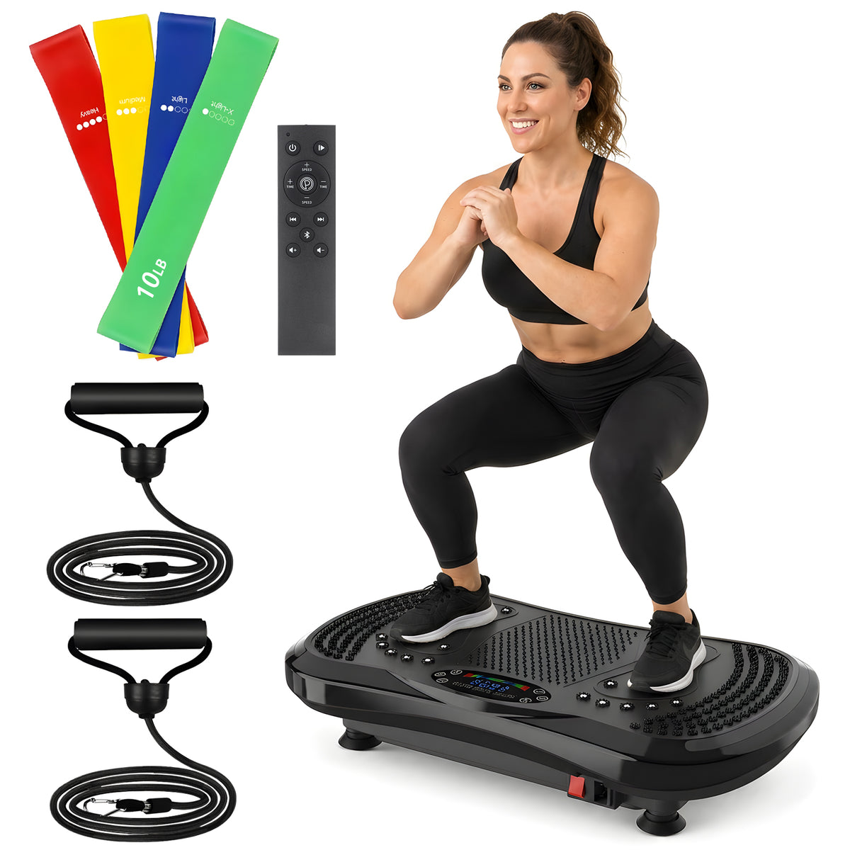 Mibote Extra-Large Platform Vibration Plate Machine, Full Body Workout with 2 Loop Bands + 4 Resistance Bands & Remote Control, Toning & Strength Training for Men & Women