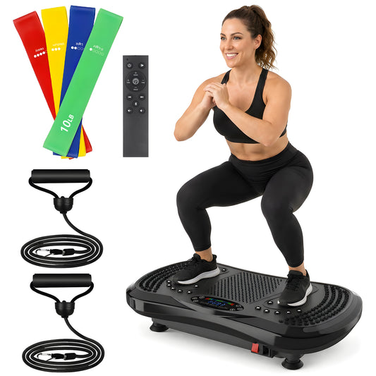 Mibote Extra-Large Platform Vibration Plate Machine, Full Body Workout with 2 Loop Bands + 4 Resistance Bands & Remote Control, Toning & Strength Training for Men & Women
