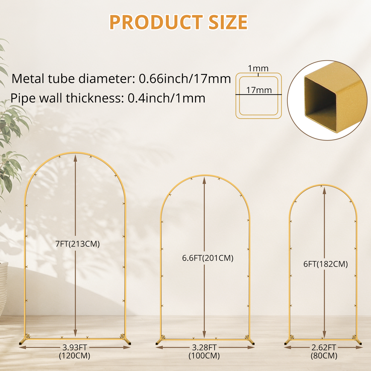 Mibote Metal Arch Backdrop Stand,7.2FT+6FT Gold Wedding Arch Backdrop Stand Set of 2 for Wedding Birthday Party Decor