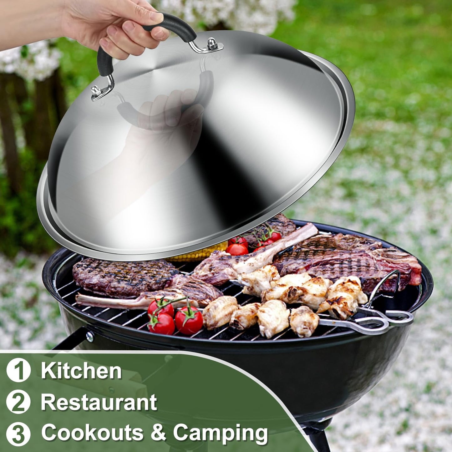 5 Pcs Griddle Accessories Smash Burger Kit, 12inch Heavy Duty Round Dome, Bacon Press, Hamburger Spatula, Patty Papers, and Squeeze Bottle
