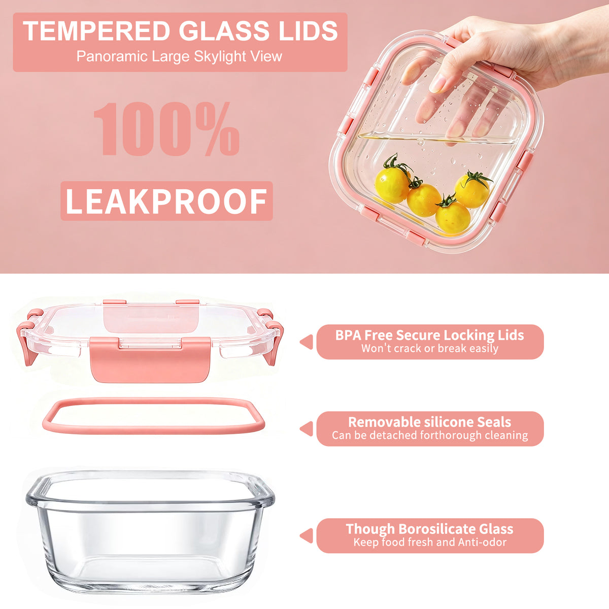 TAIMASI 16 Pack Borosilicate Glass Food Storage Containers with Lids, Airtight Leak Proof Snap Lock Glass Meal Prep Containers, Microwave Oven Freezer Dishwasher Safe, BPA Free Kitchen Storage Set