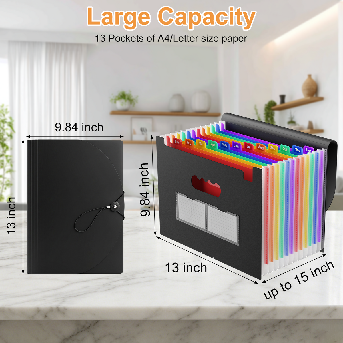 MIBOTE 13 Pockets Accordion File Organizer,Expanding File Folder with Labels for Office School and Home,2 Pack