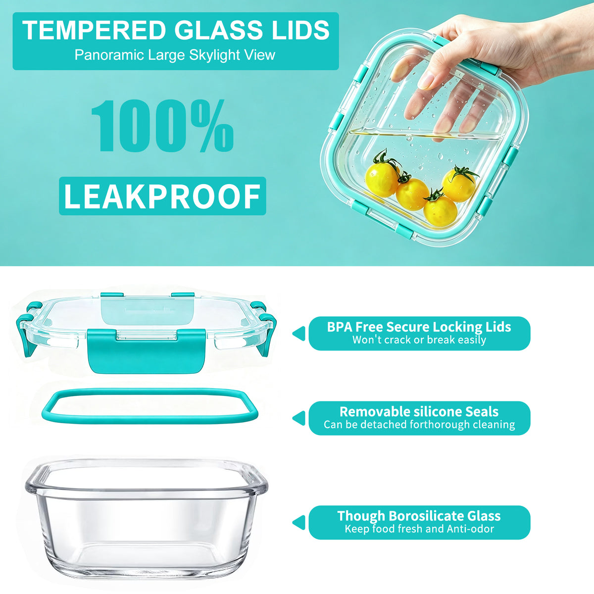 TAIMASI 16 Pack Borosilicate Glass Food Storage Containers with Lids, Airtight Leak Proof Snap Lock Glass Meal Prep Containers, Microwave Oven Freezer Dishwasher Safe, BPA Free Kitchen Storage Set