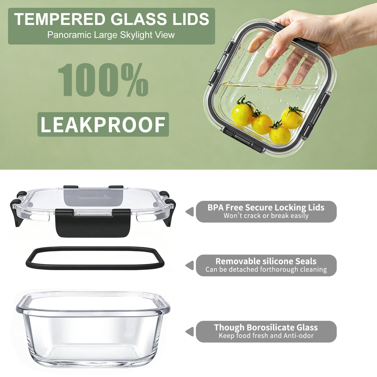 TAIMASI 16 Pack Borosilicate Glass Food Storage Containers with Lids, Airtight Leak Proof Snap Lock Glass Meal Prep Containers, Microwave Oven Freezer Dishwasher Safe, BPA Free Kitchen Storage Set