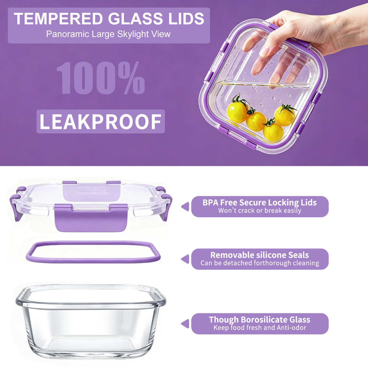 TAIMASI 16 Pack Borosilicate Glass Food Storage Containers with Lids, Airtight Leak Proof Snap Lock Glass Meal Prep Containers, Microwave Oven Freezer Dishwasher Safe, BPA Free Kitchen Storage Set
