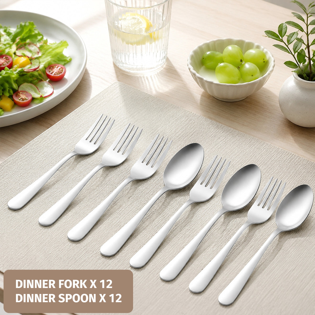 24-Pieces Spoon Fork Silverware Set, TAIMASI Food-Grade Tableware Set for 12, Stainless Steel , Mirror-Polished Dining Flatware Set for Home Restaurant