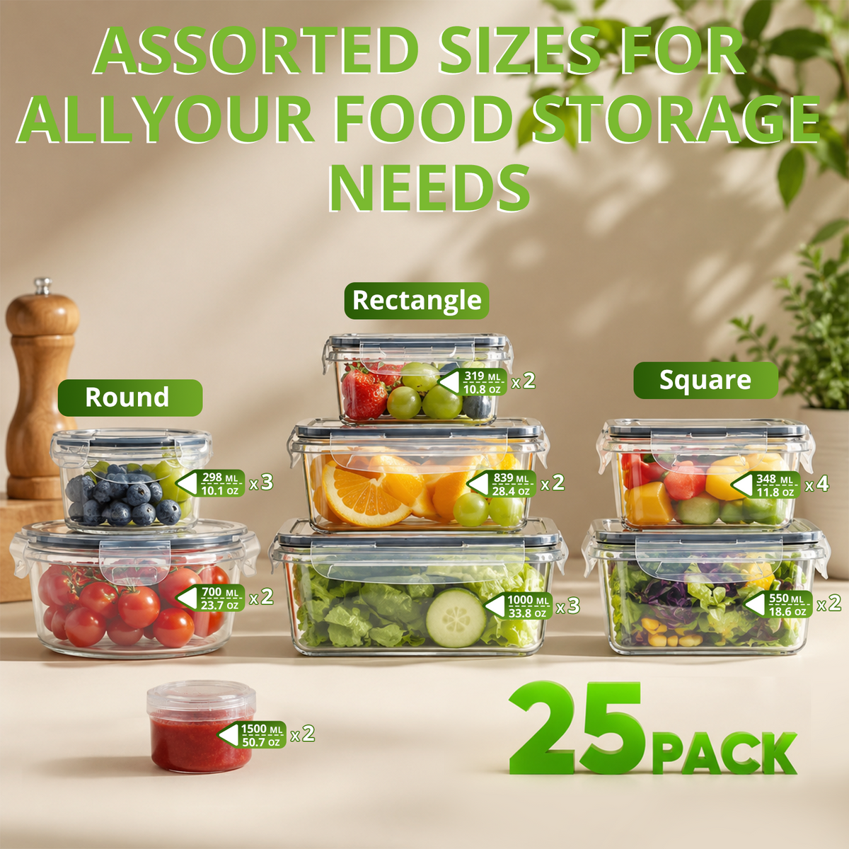 TAIMASI 50PCS Plastic Food Storage Containers with Lids, Value Pack Meal Prep Containers with Labels & Marker, Airtight Leakproof Stackable Food Containers Set for Kitchen Organization, Lunch