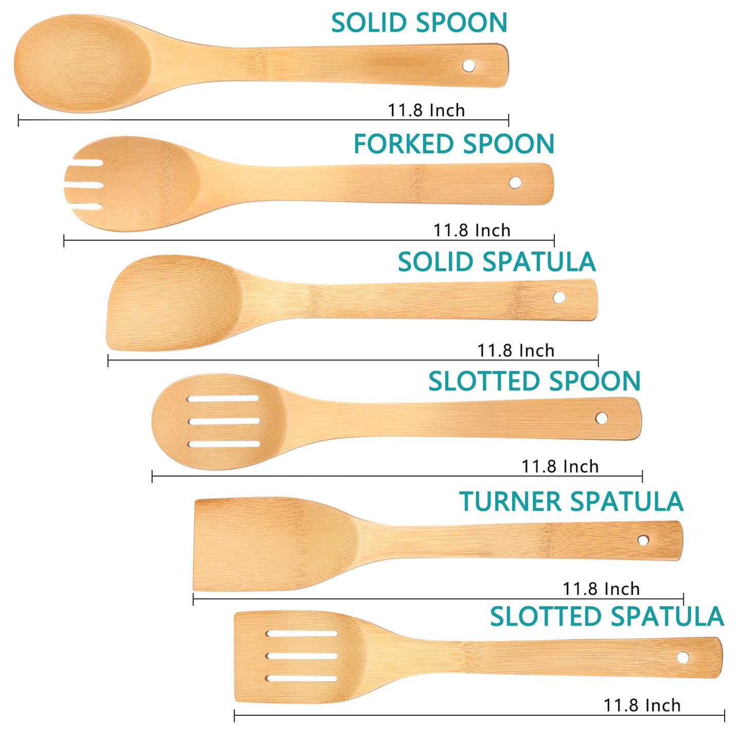 Wooden Spoons for Cooking, TAIMASI 6Pcs Banboo Spatula Spoon Tongs Utensils Set for Kitchen Cookware