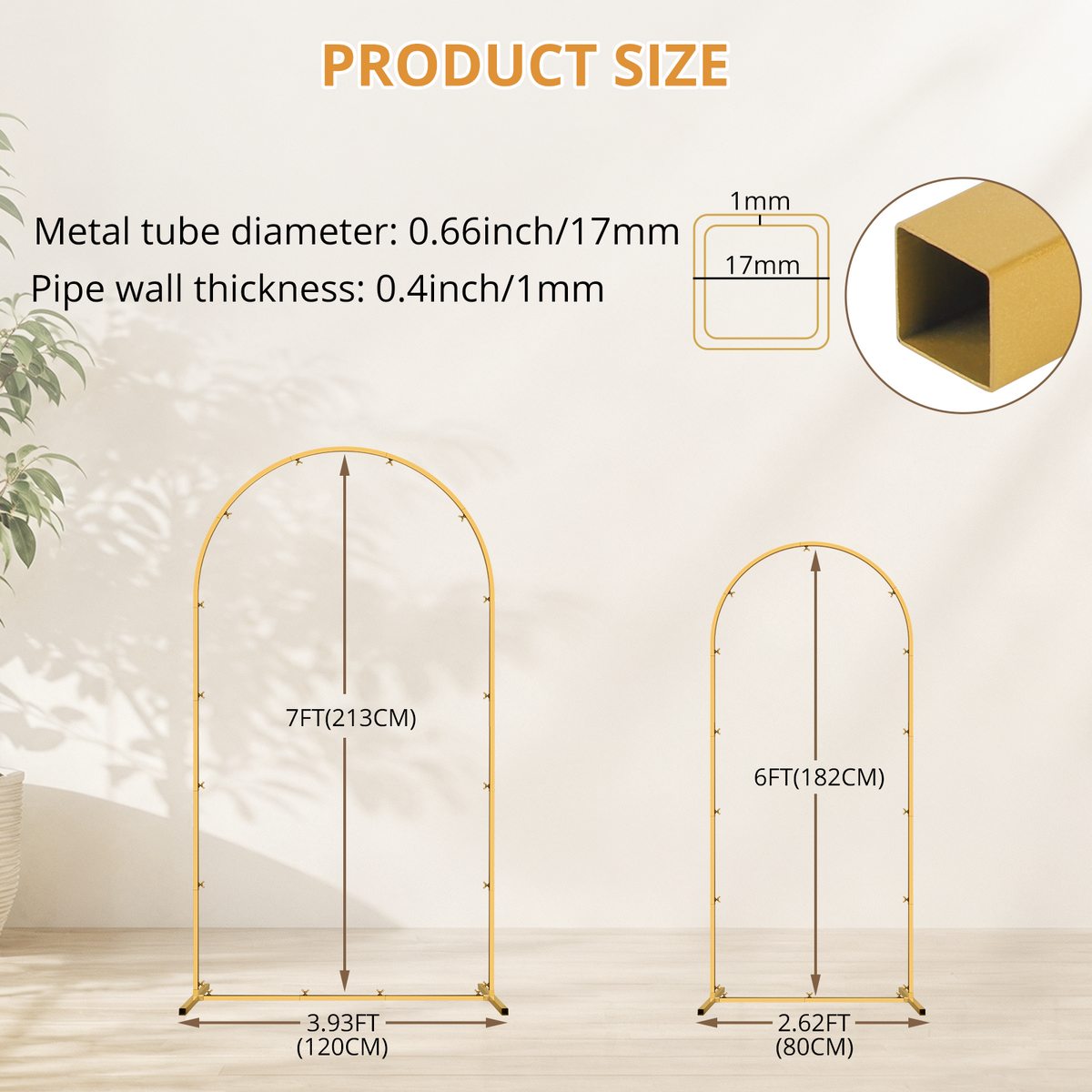 Mibote Metal Arch Backdrop Stand,7.2FT+6FT Gold Wedding Arch Backdrop Stand Set of 2 for Wedding Birthday Party Decor
