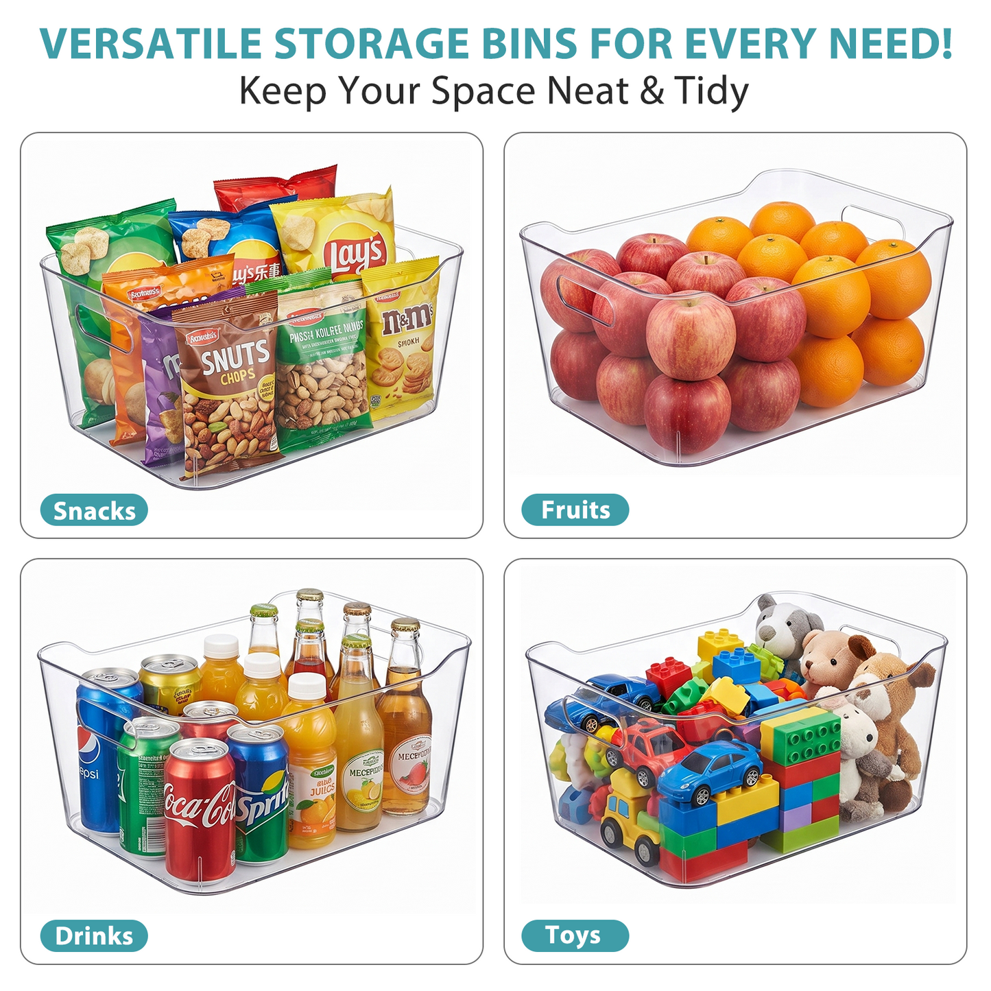 6 Pack Clear Plastic Storage Bins, TAIMASI Extra Large Pantry Organizer, 13.5" x 10" Multi-Use Organizer Bins, Stackable Storage Containers for Home, Kitchen, Cabinet